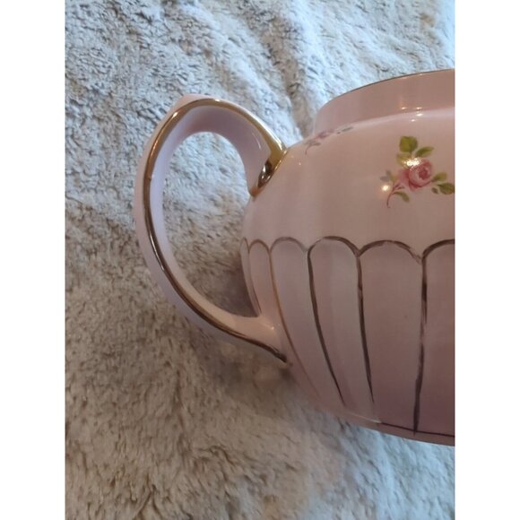 Vtg Sadler Pale Pink Chintz Teapot Roses Gold Trim Round Top Made in England 9x5 - Picture 8 of 16